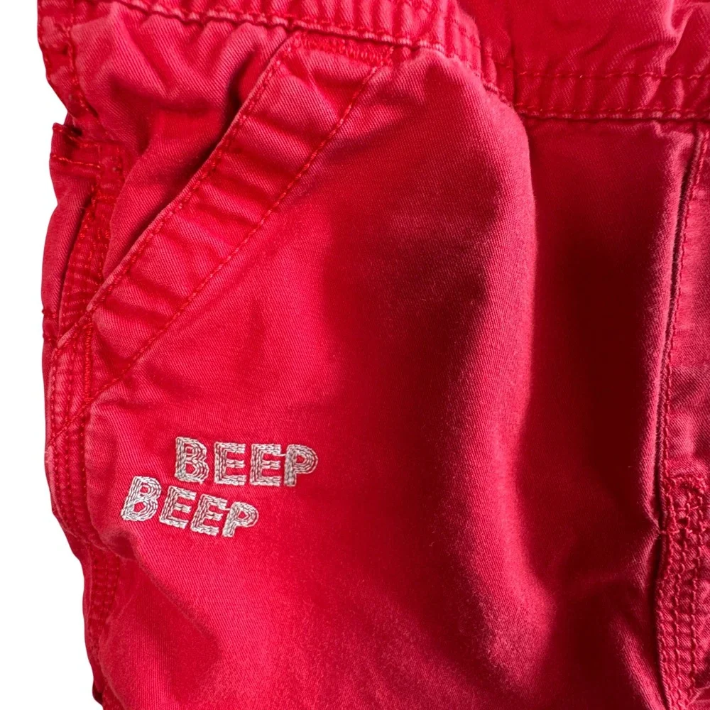 Vtg OshKosh Bgosh Vestbak Shortalls Red Cars Dump Truck Embroidered 18M Toddler